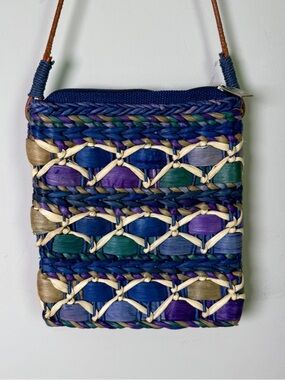 VTG Sun ’N Sand Woven Raffia Crossbody Bag | Boho Multicolor Vacation Summer